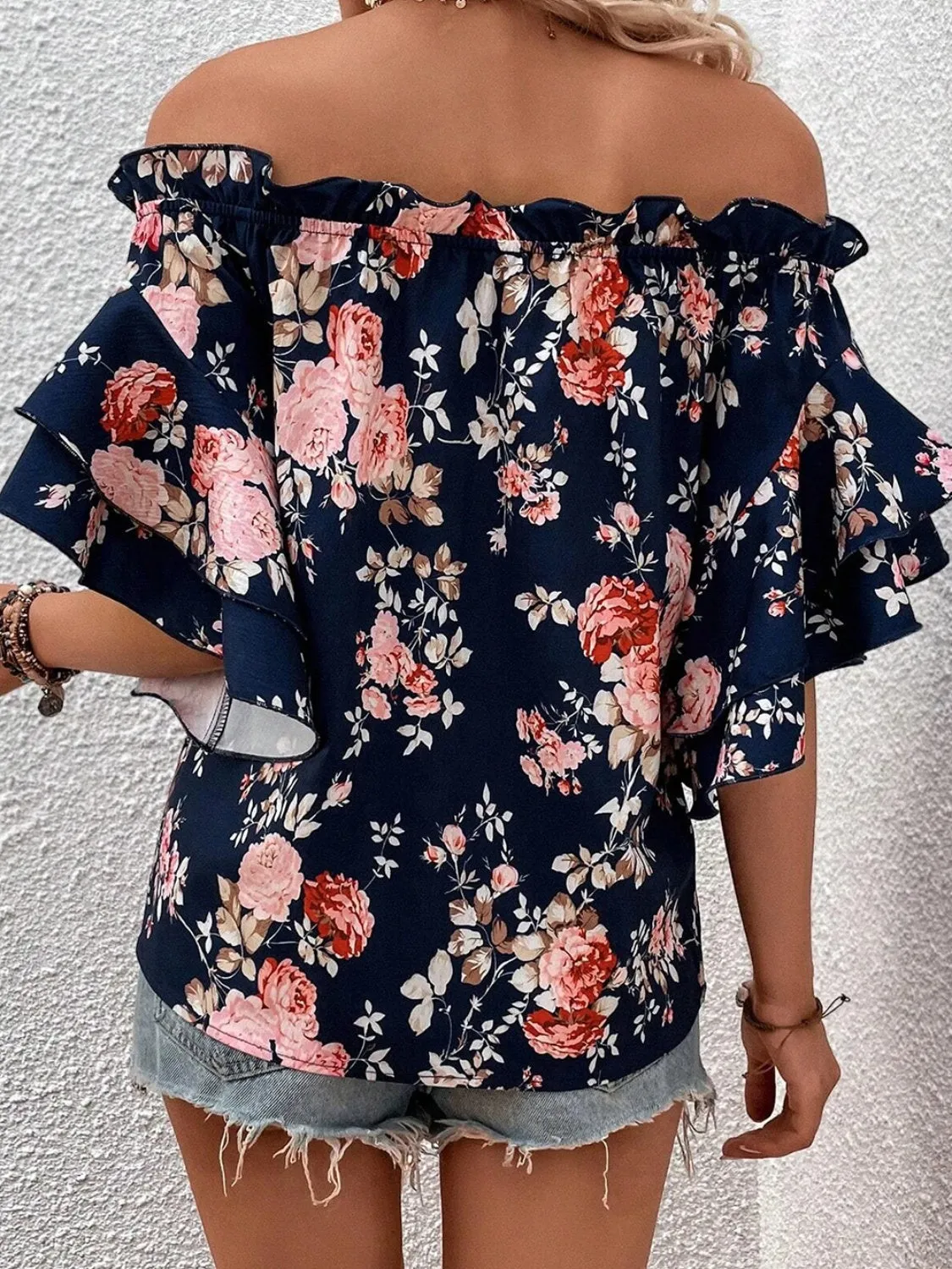 Dani Printed Off-Shoulder Floral Sleeve Blouse - Online Exclusive
