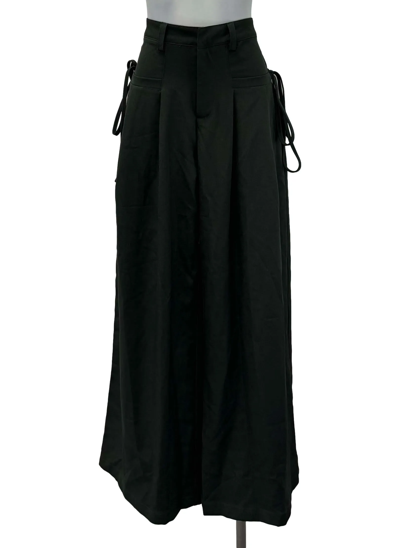 Dark Grey Side Tie Straight Pants