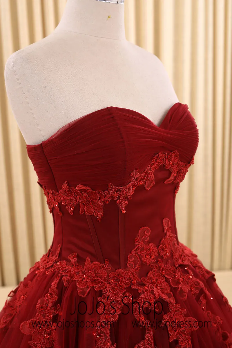 Dark Red Ball Gown Lace Wedding Dress | RS6805 Red