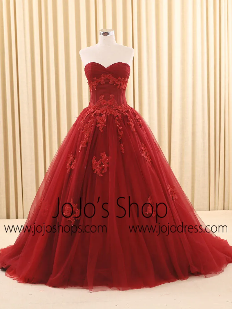 Dark Red Ball Gown Lace Wedding Dress | RS6805 Red