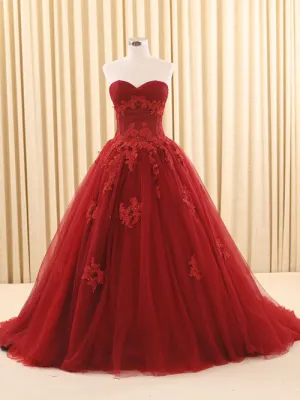 Dark Red Ball Gown Lace Wedding Dress | RS6805 Red