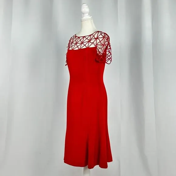 Daymor Couture Red Knee Length Cut Out Abstract Design Short Sleeve Dress Size 6