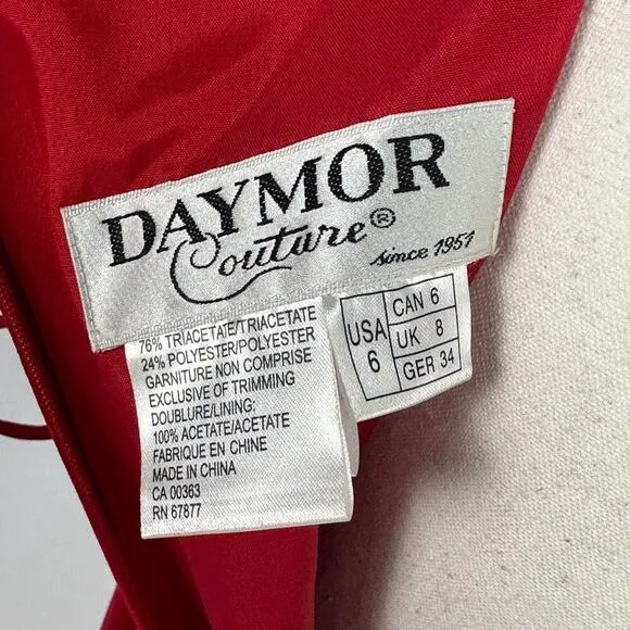 Daymor Couture Red Knee Length Cut Out Abstract Design Short Sleeve Dress Size 6
