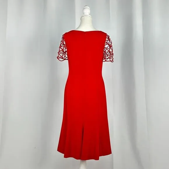 Daymor Couture Red Knee Length Cut Out Abstract Design Short Sleeve Dress Size 6