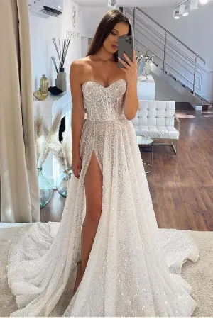 Dazzling Sequins Bridal Dresses with Strapless Neck