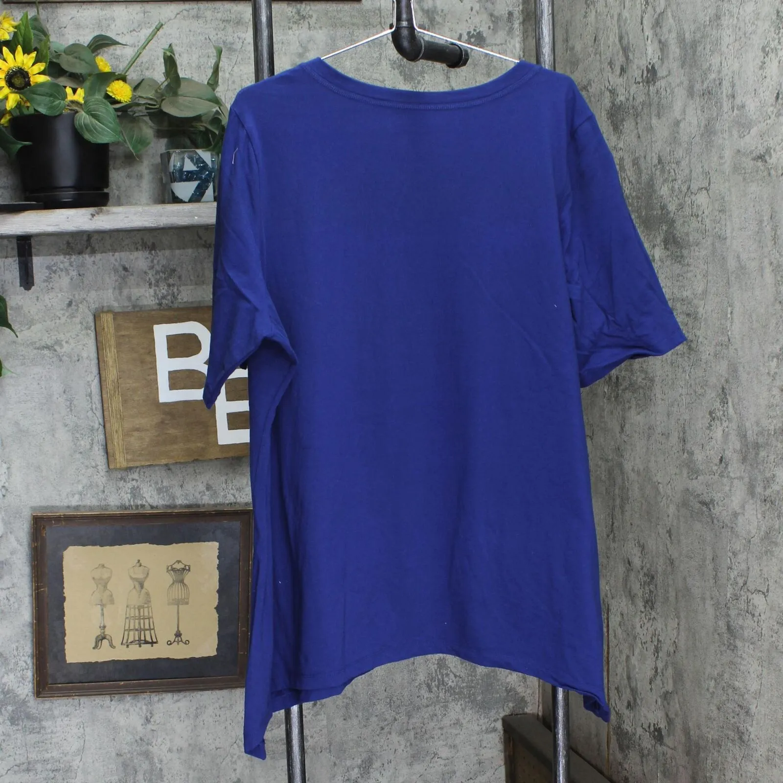 Denim & Co, Womens Plus Size A-Line Short Sleeve Shirt Top Blue 2X