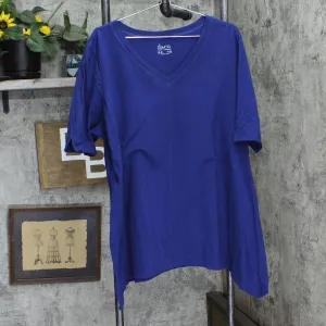 Denim & Co, Womens Plus Size A-Line Short Sleeve Shirt Top Blue 2X