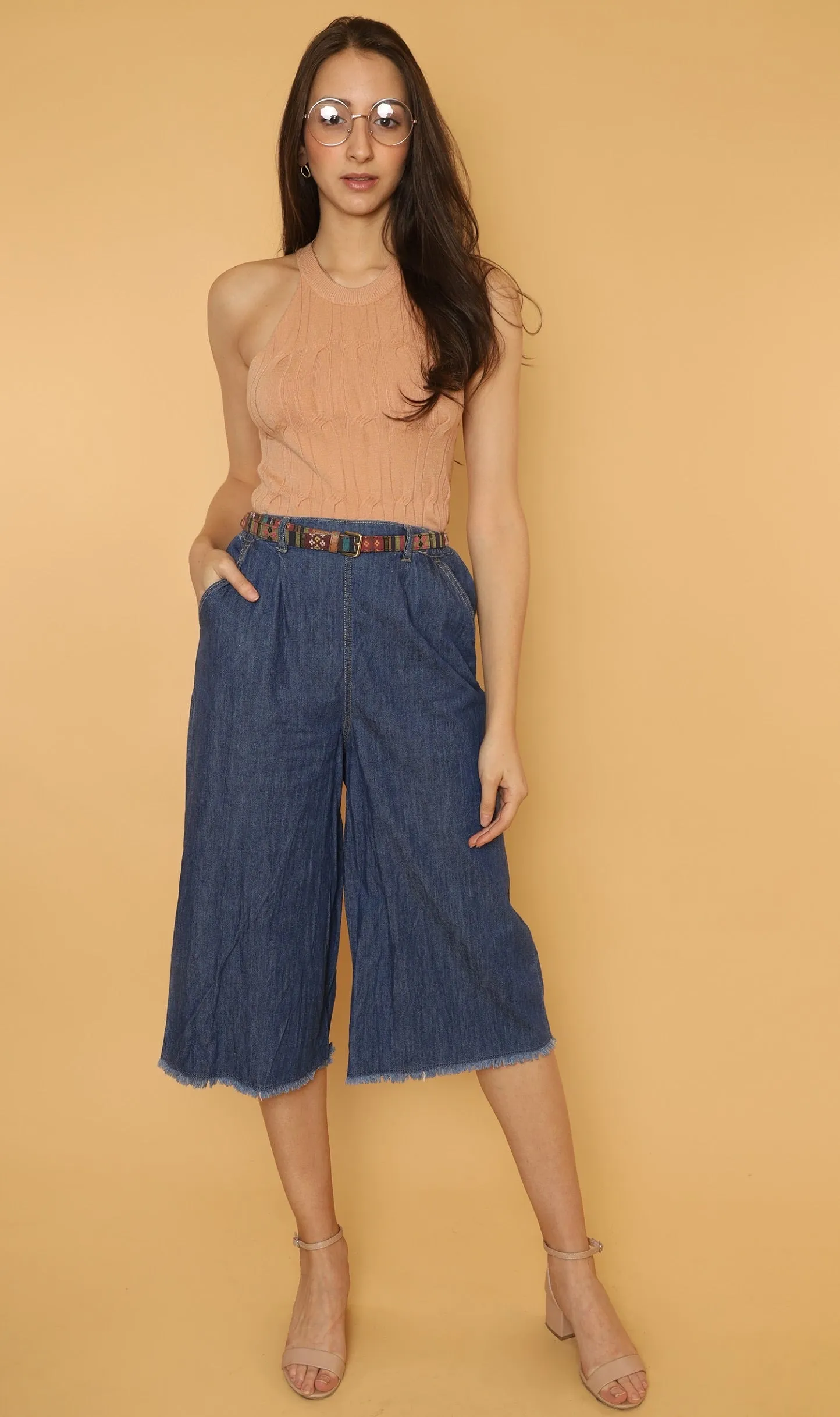 DESIREE Textured Halter-Neck Knit Top (Nude)