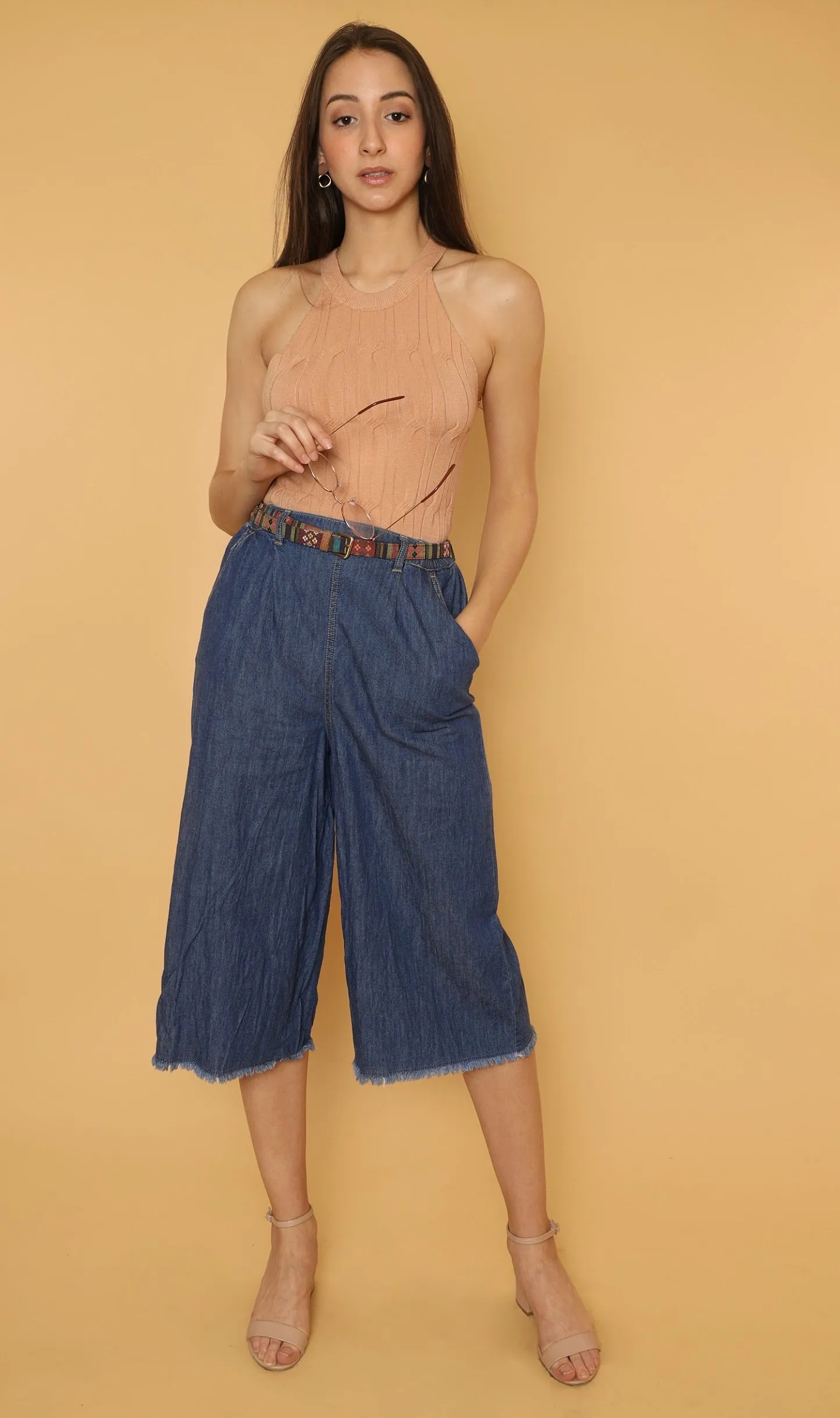 DESIREE Textured Halter-Neck Knit Top (Nude)