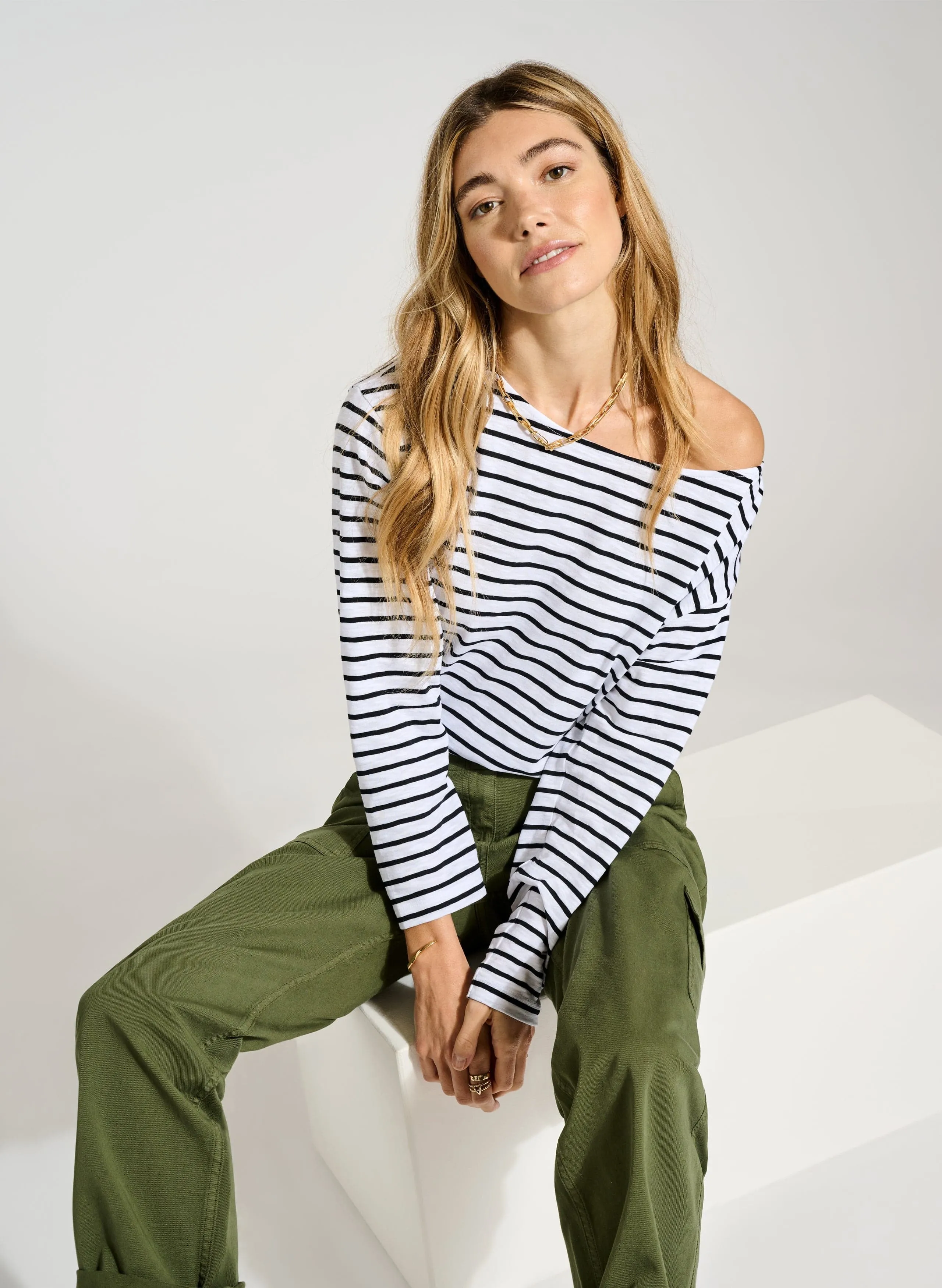 Dolores Organic Cotton Top | White & Black Stripe