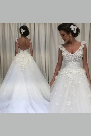 Dreamy Floal Lace Ivory Wedding Gown Tulle Skirt