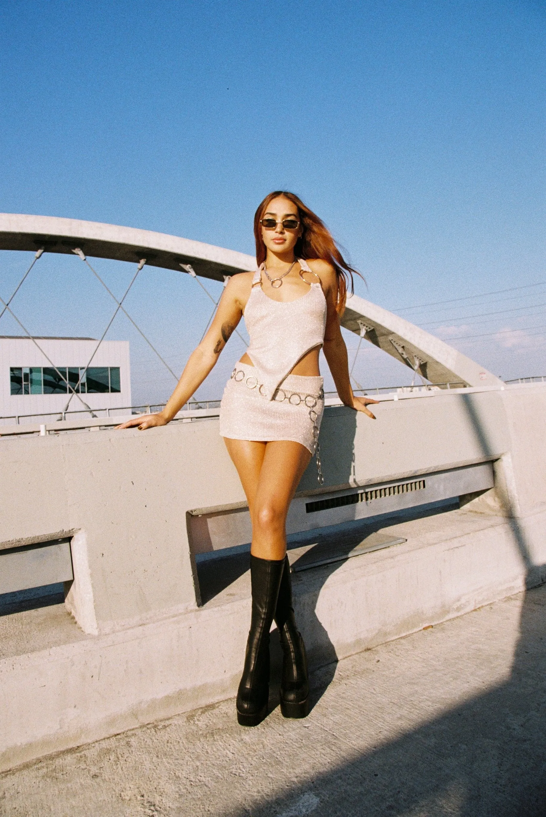 Enigma gold knit assymetrical halter
