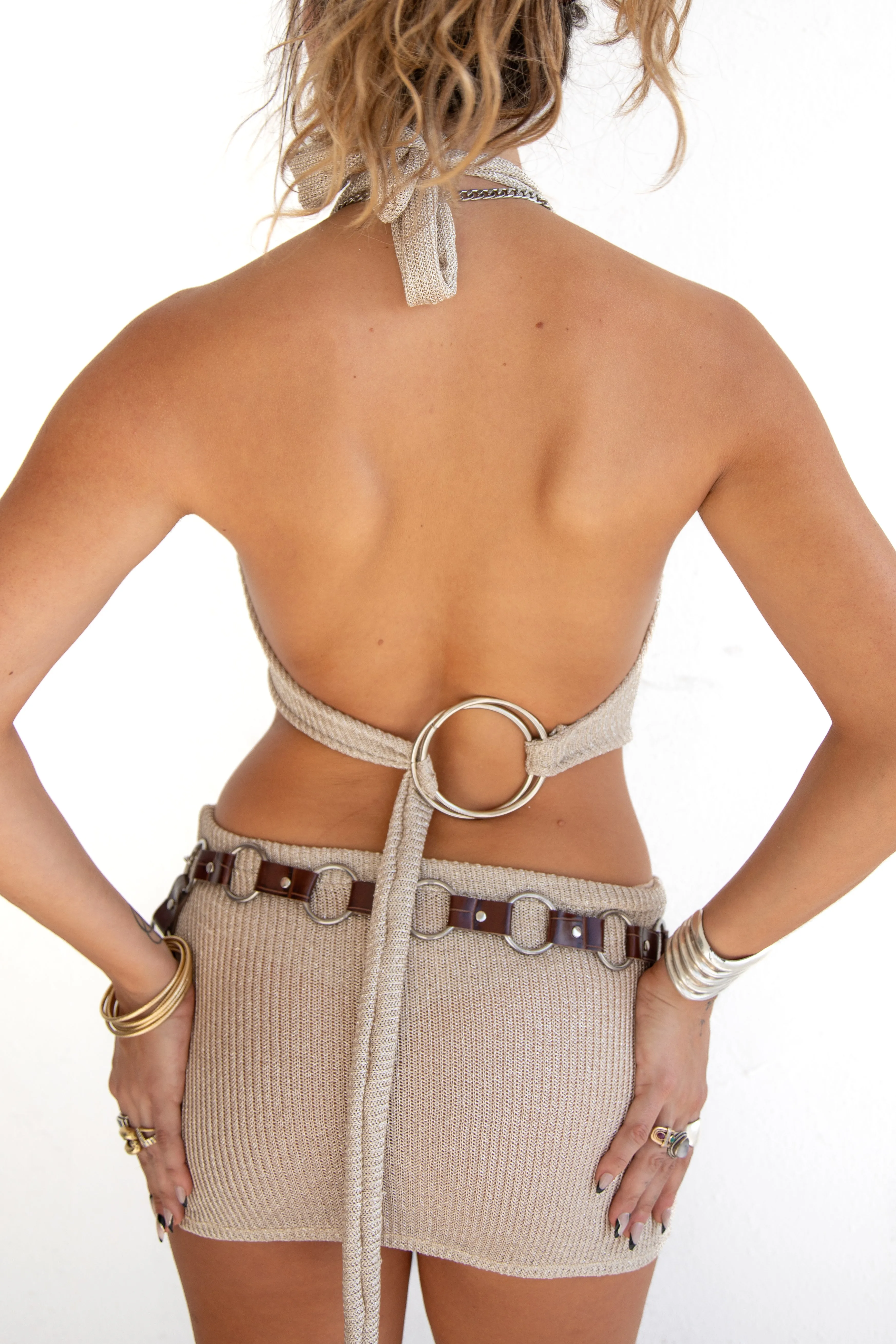 Enigma gold knit assymetrical halter