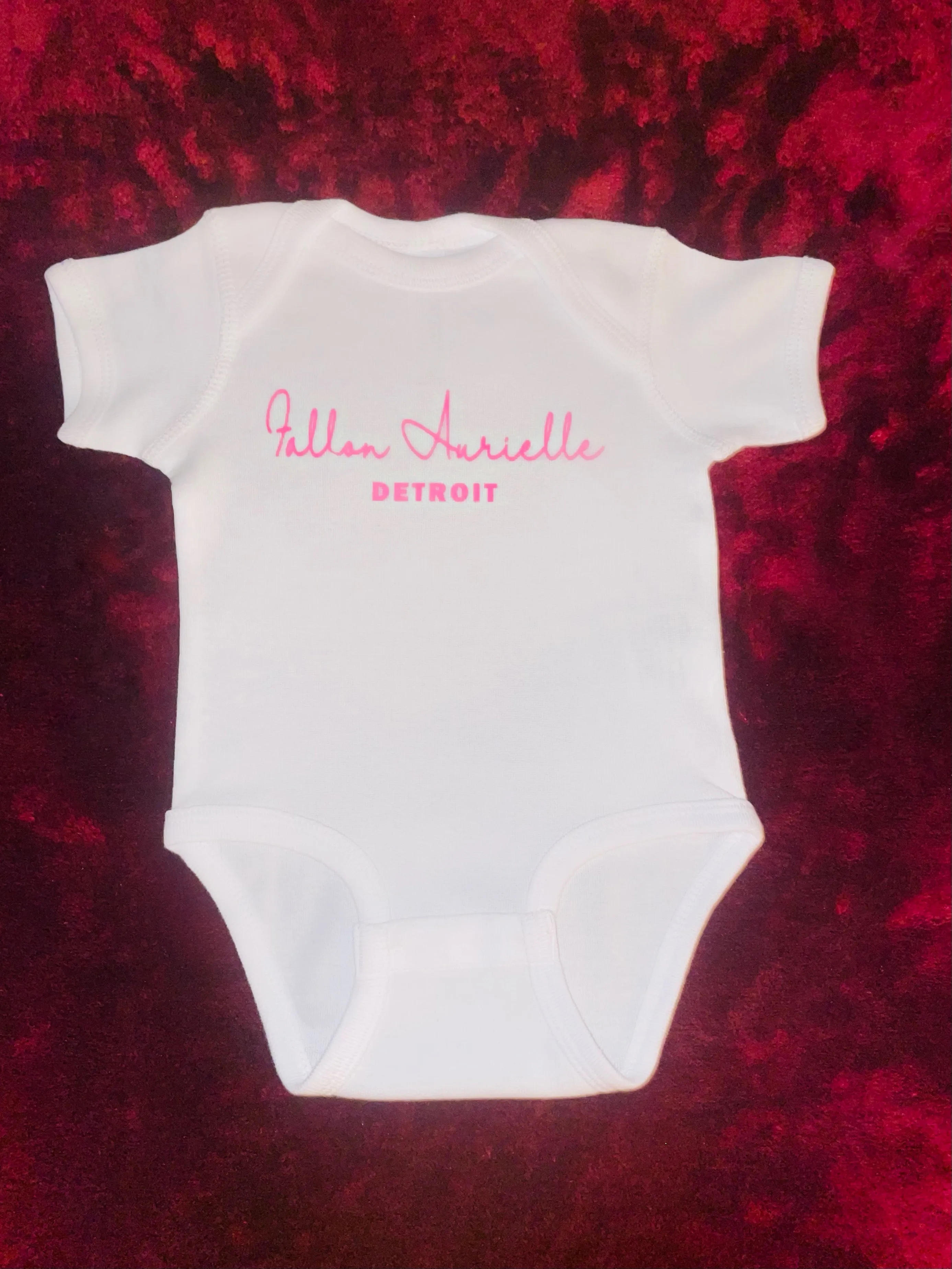 Fallon Aurielle Baby Unisex Signature Detroit Rep Yo Set Onesie (White & Neon Pink)