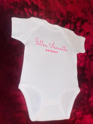 Fallon Aurielle Baby Unisex Signature Detroit Rep Yo Set Onesie (White & Neon Pink)