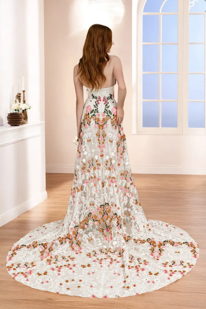 Fancy Strapless Sweetheart Lace A Line Wedding Dress