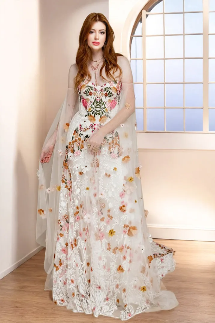 Fancy Strapless Sweetheart Lace A Line Wedding Dress