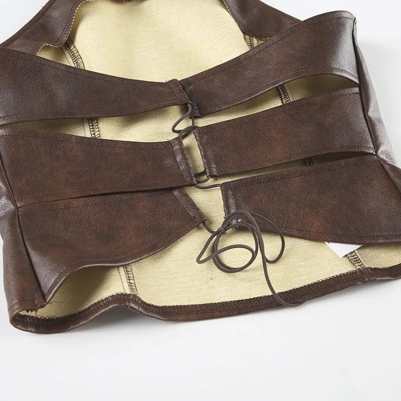 Faux Leather Cropped Halter Top