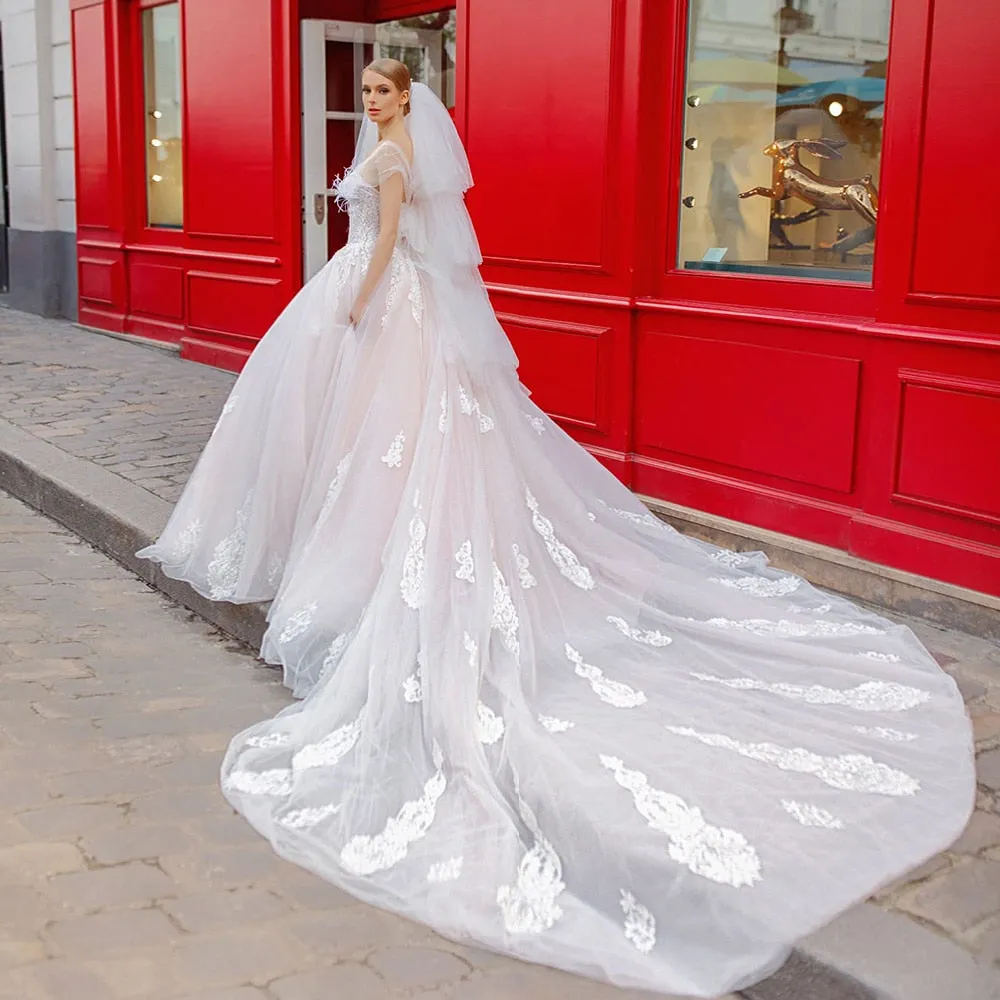 Feathers Princess Ball Gown Wedding Dresses Plus Size