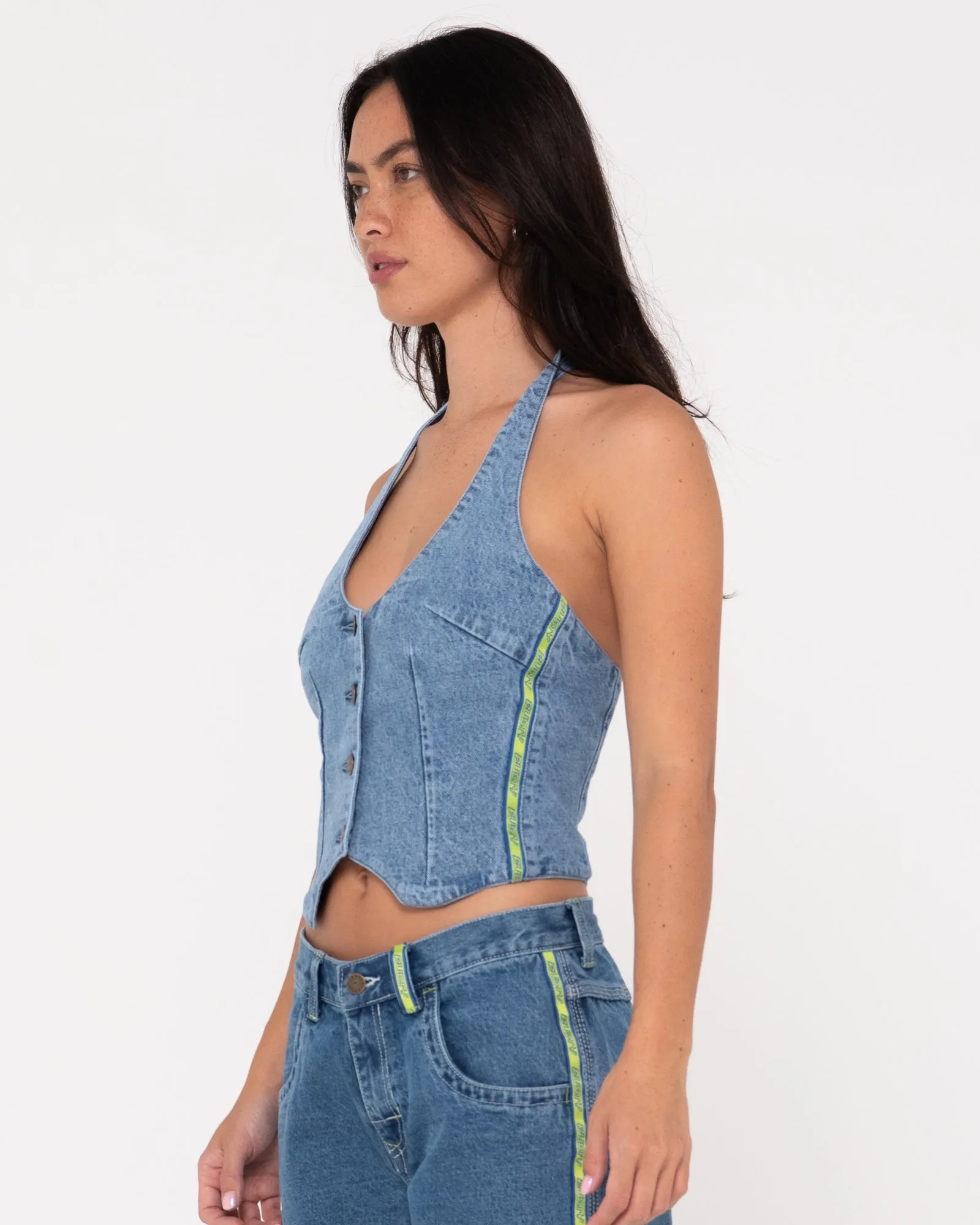 Flip Mommy Halter Neck Denim Vest
