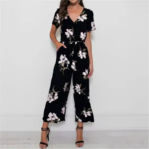 Floral Print Short Sleeve Wide-Leg Jumpsuit