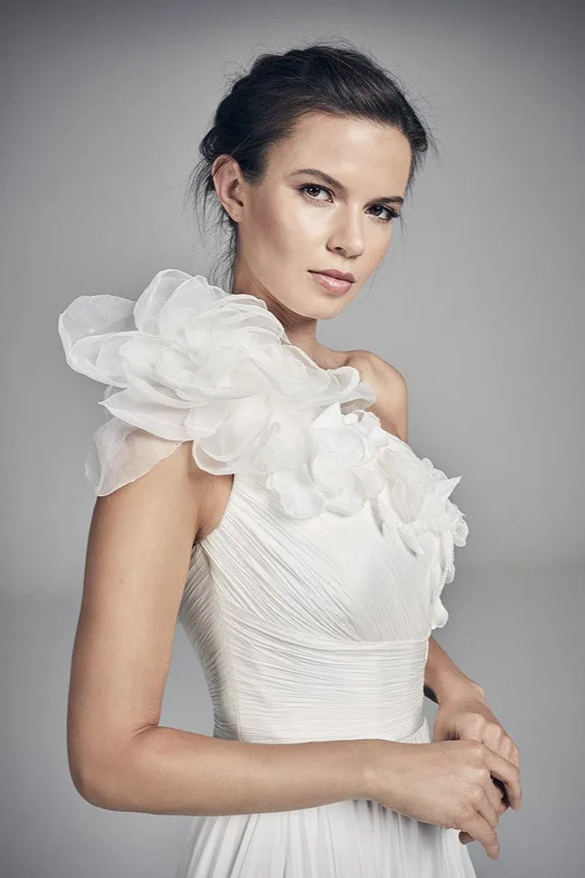 Flower Single-shoulder Summer Wedding Dress with Slit Side