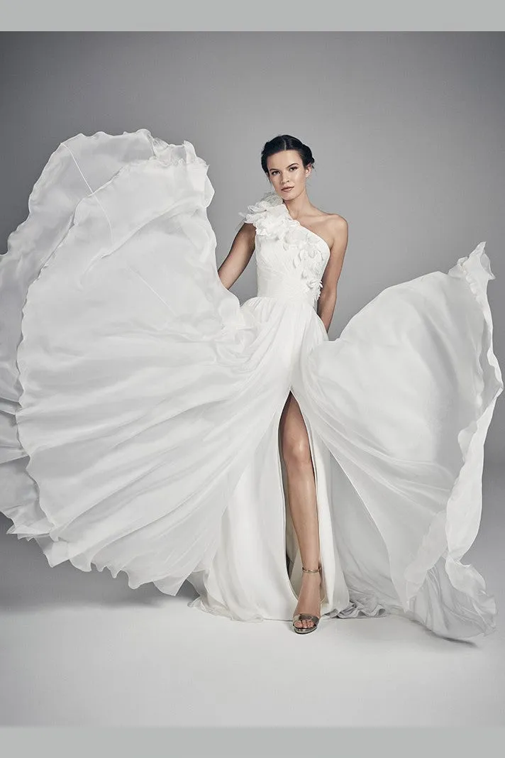 Flower Single-shoulder Summer Wedding Dress with Slit Side