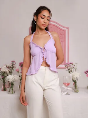 Frill Detailed Halter Neck Cropped Top
