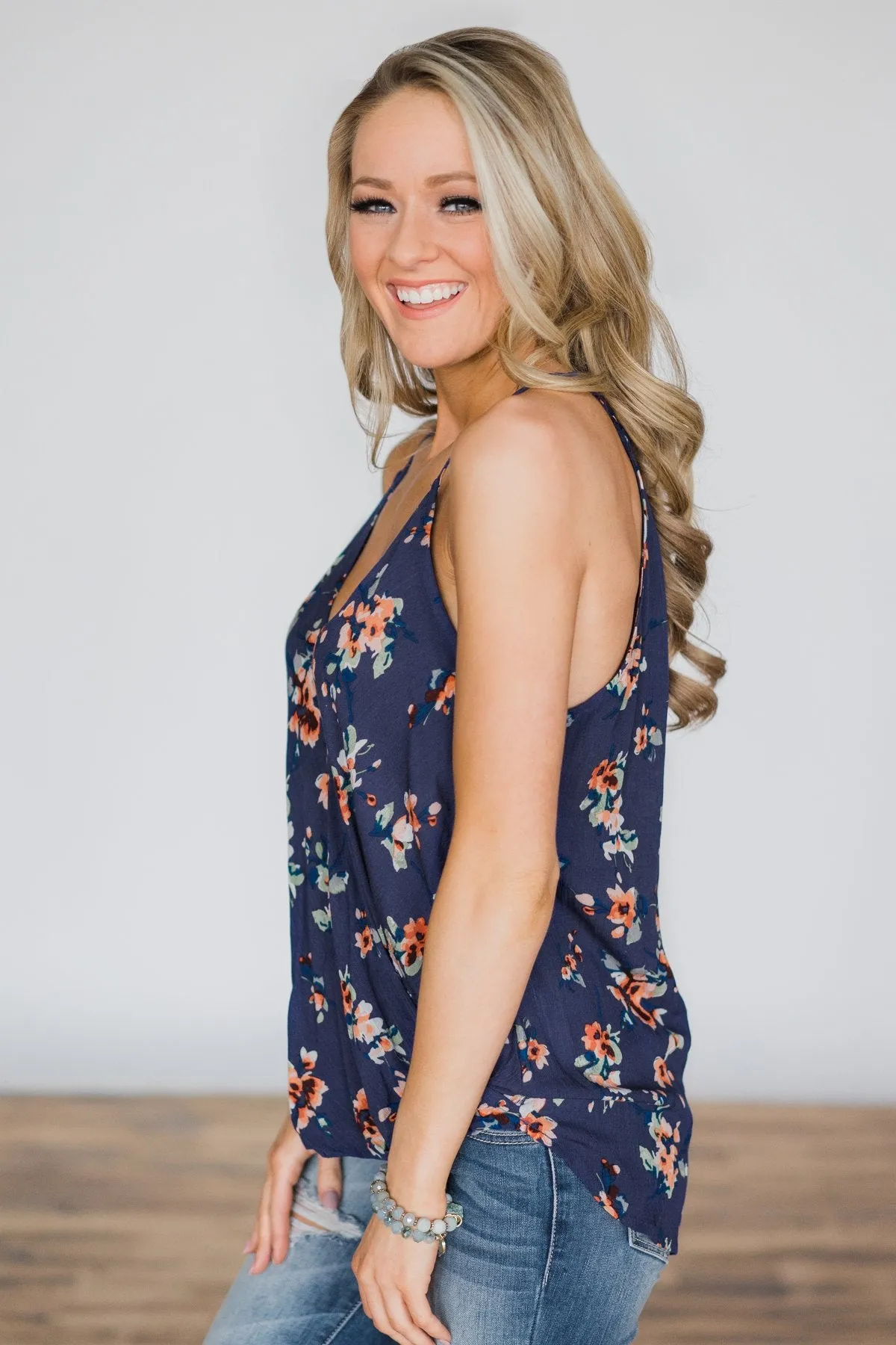 From This Moment On Floral Tank Top- Cornflower Blue