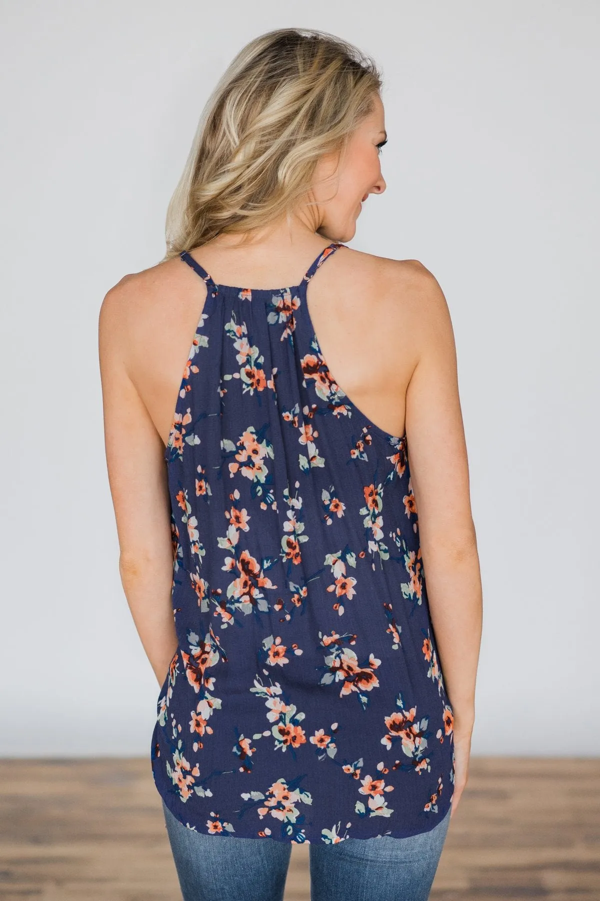 From This Moment On Floral Tank Top- Cornflower Blue