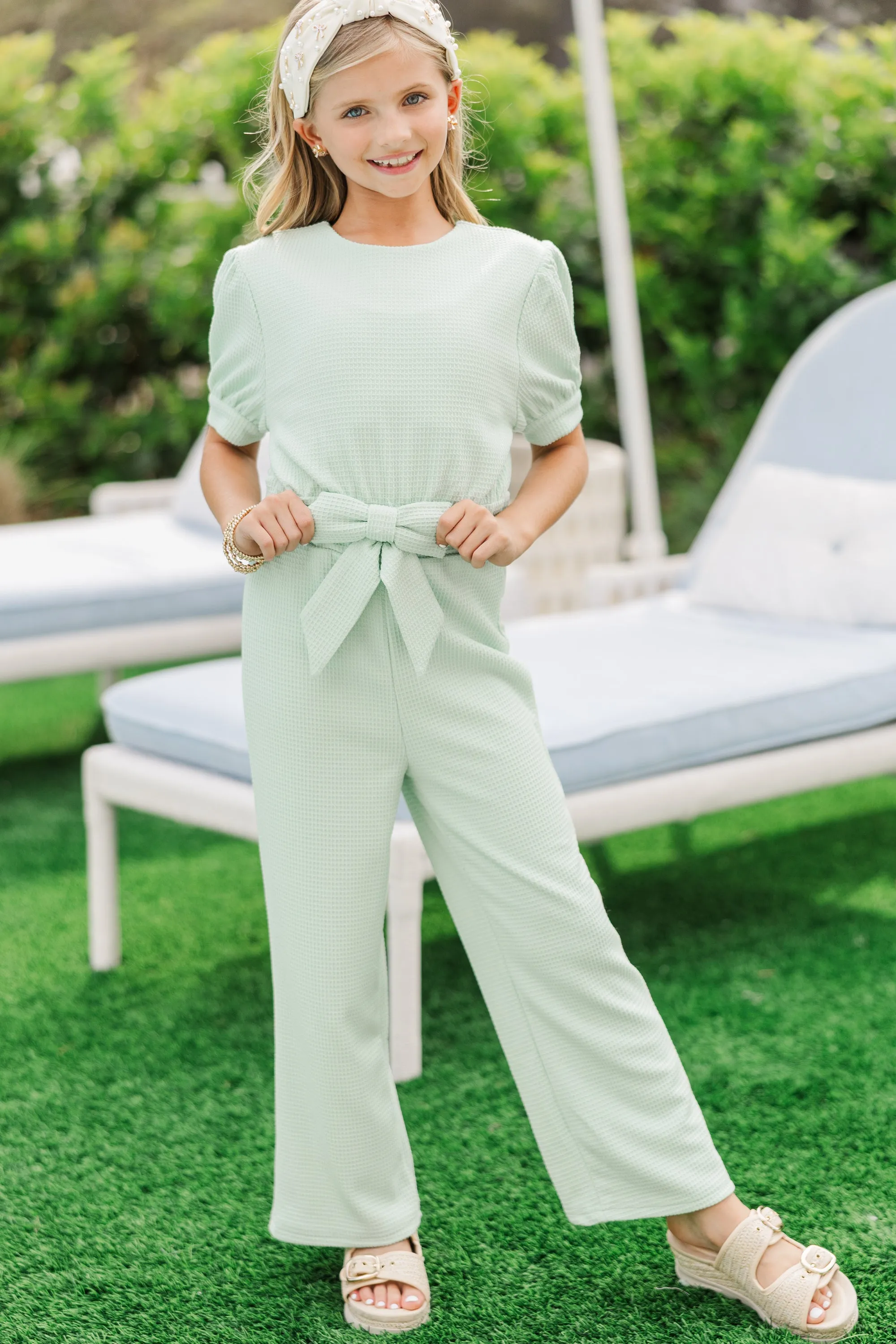 Girls: The Hailey Mint Textured Jumpsuit