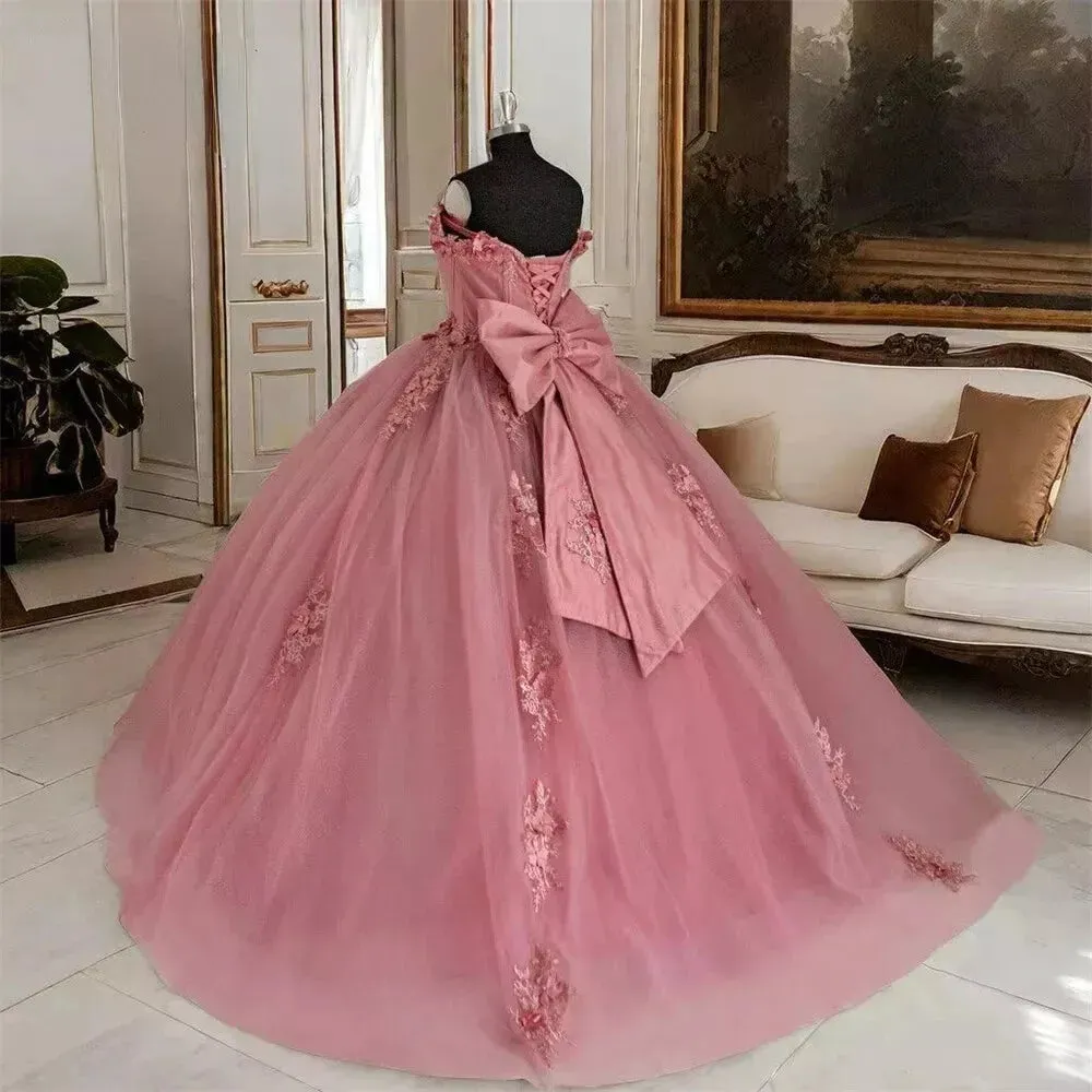 Glittering Off-Shoulder Quinceanera Dress Flower Appliques Ball Gown Vestidos De 15 Birthday Party Gowns Corset