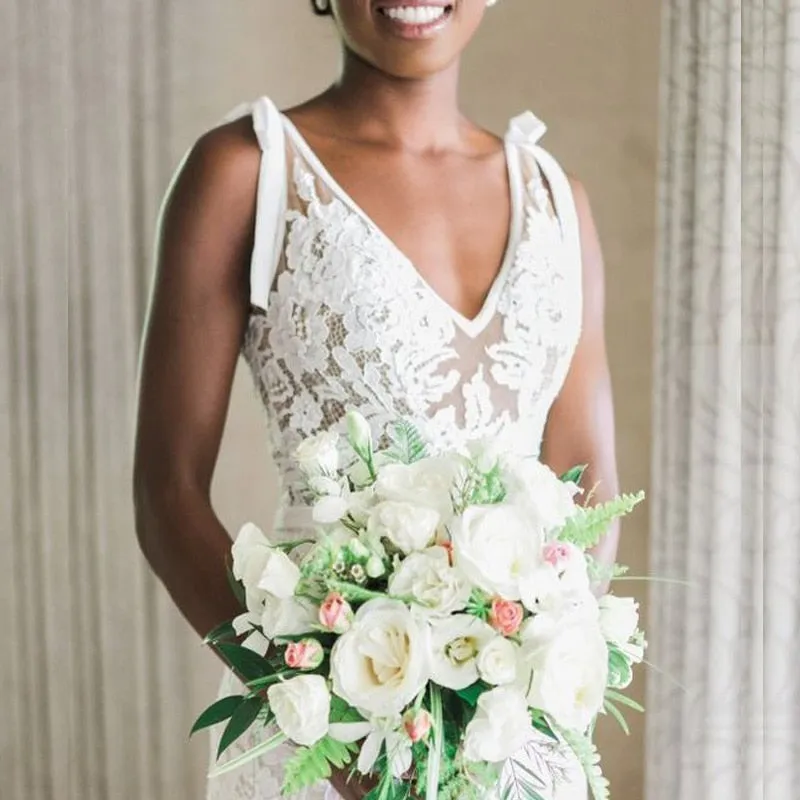 Gorgeous Deep V-neck Lace Mermaid Bridal Dress Custom Made Robe de Mariee Backless Long Train