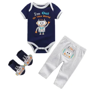 Graphic Print Three Piece Bodysuit with Pants and Socks