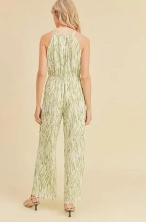 Green Print Halter Style Jumpsuit by Papercrane