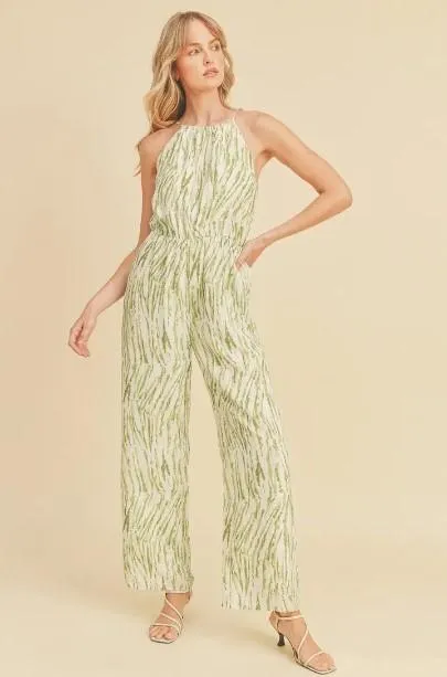 Green Print Halter Style Jumpsuit by Papercrane