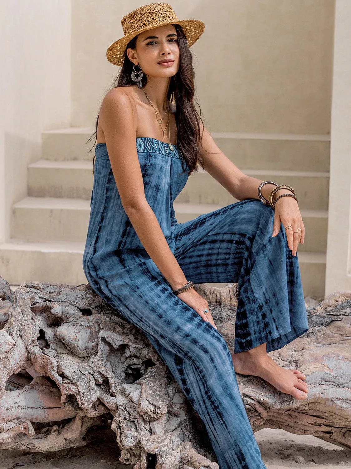 GYPSY - Wide Leg Tied Tube Top Relaxed Jumpsuit