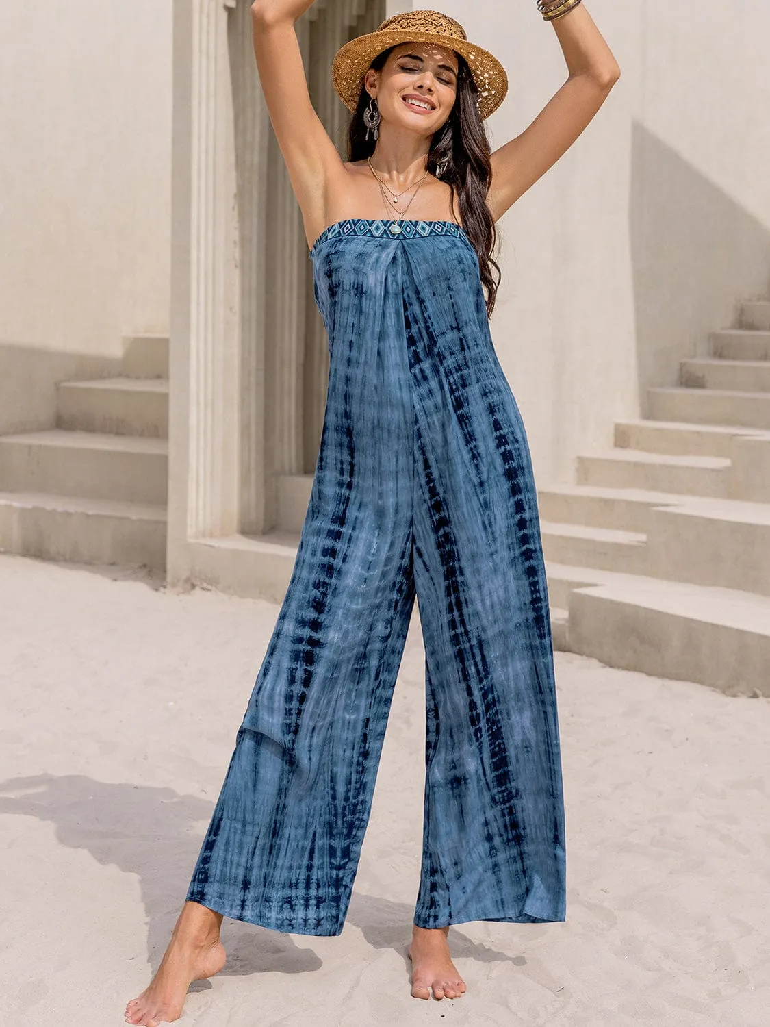 GYPSY - Wide Leg Tied Tube Top Relaxed Jumpsuit