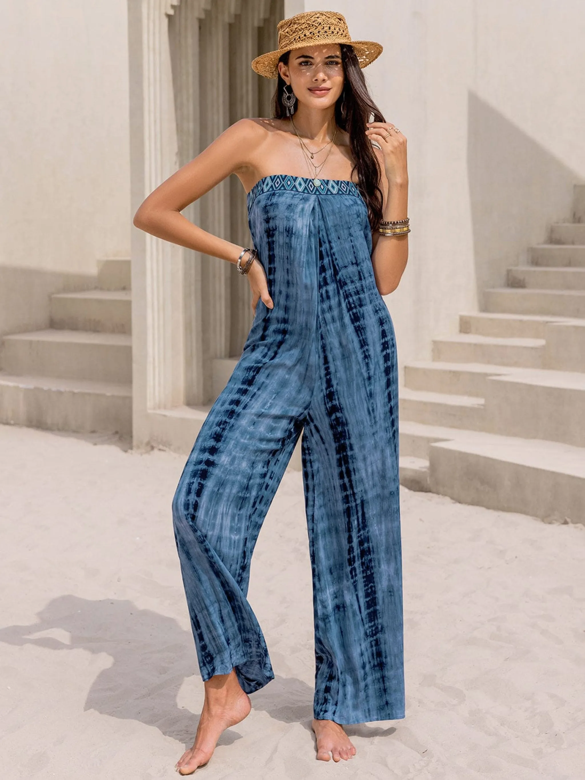 GYPSY - Wide Leg Tied Tube Top Relaxed Jumpsuit