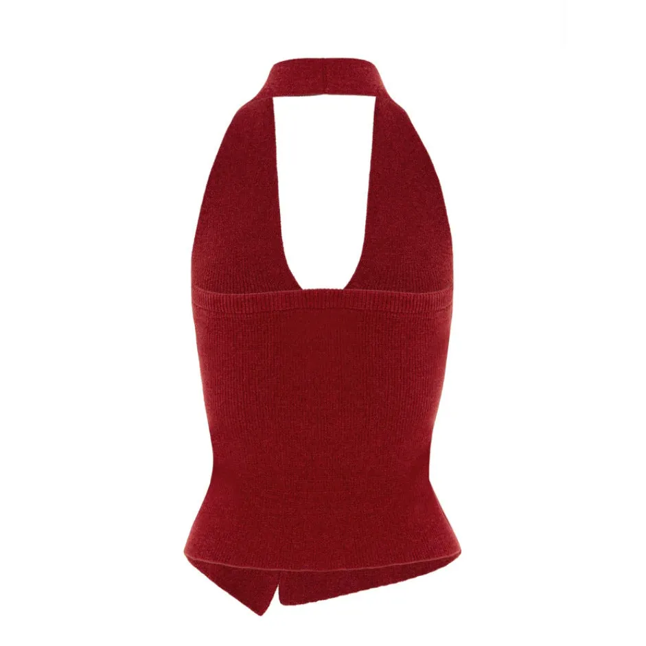 Halter Deep Plunge Neckline Rosette Top