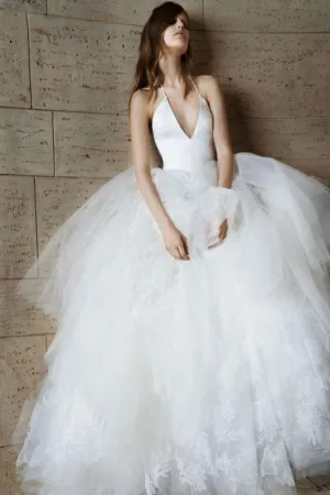 Halter Straps Sexy Wedding Dress with Puffy Tulle Skirt