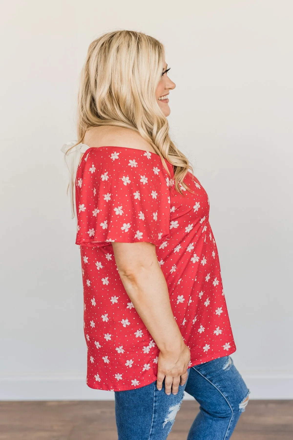 Happier Than Ever Floral Tie Top- Red