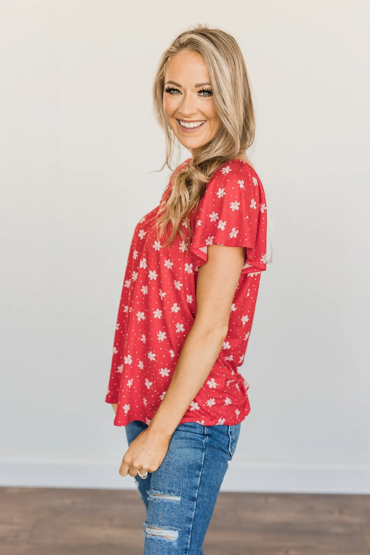 Happier Than Ever Floral Tie Top- Red
