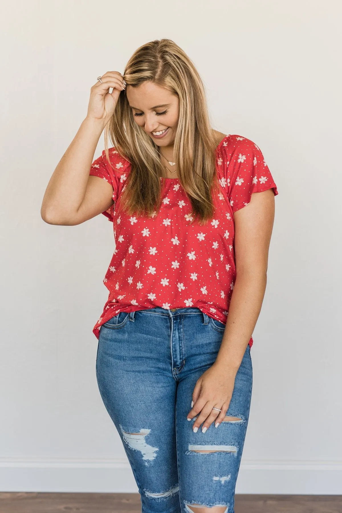 Happier Than Ever Floral Tie Top- Red