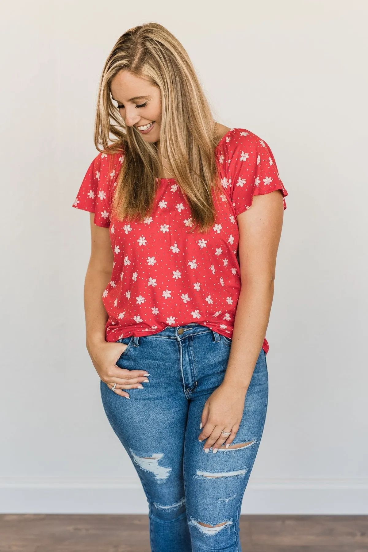 Happier Than Ever Floral Tie Top- Red
