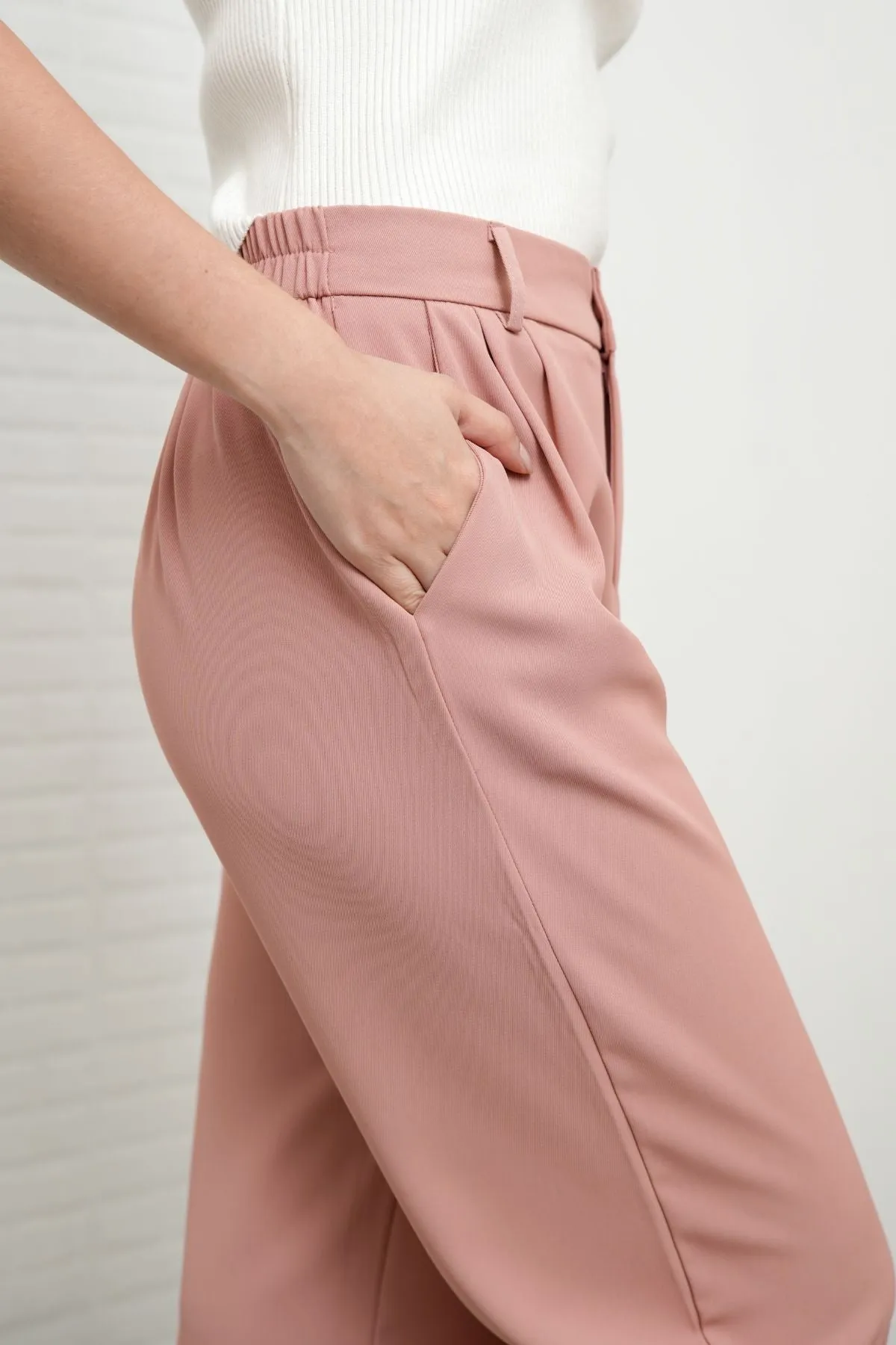 HARVEY High-Waist Tailored Straight Leg Trousers (Blush Pink)