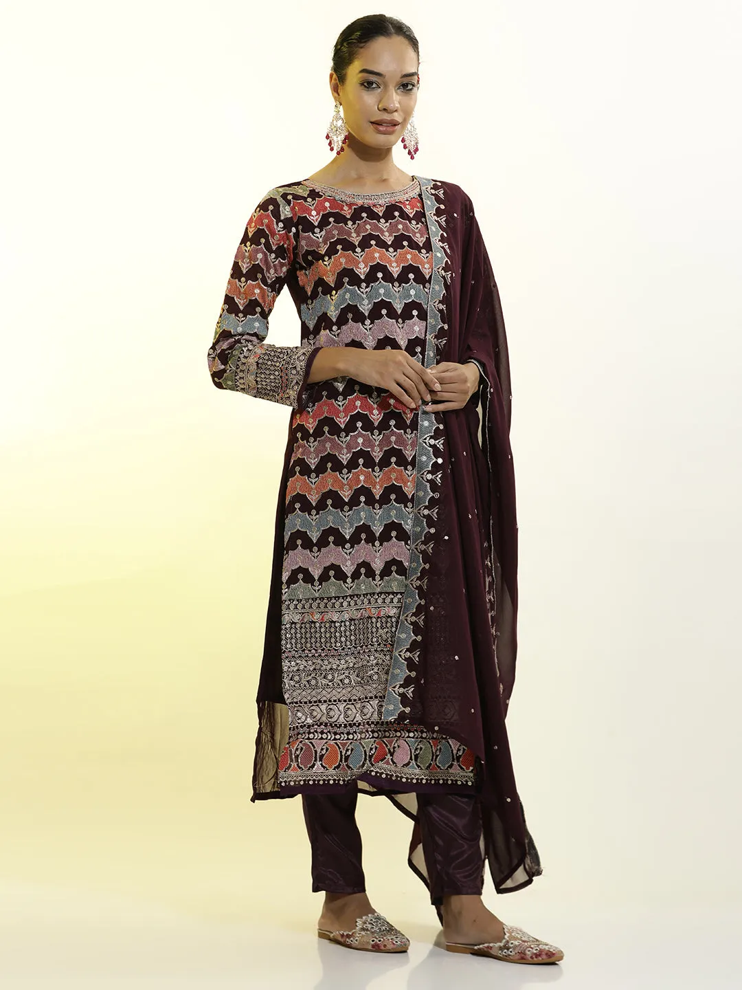 Heavy Embroidered Georgette Festive Kurta Set With Dupatta