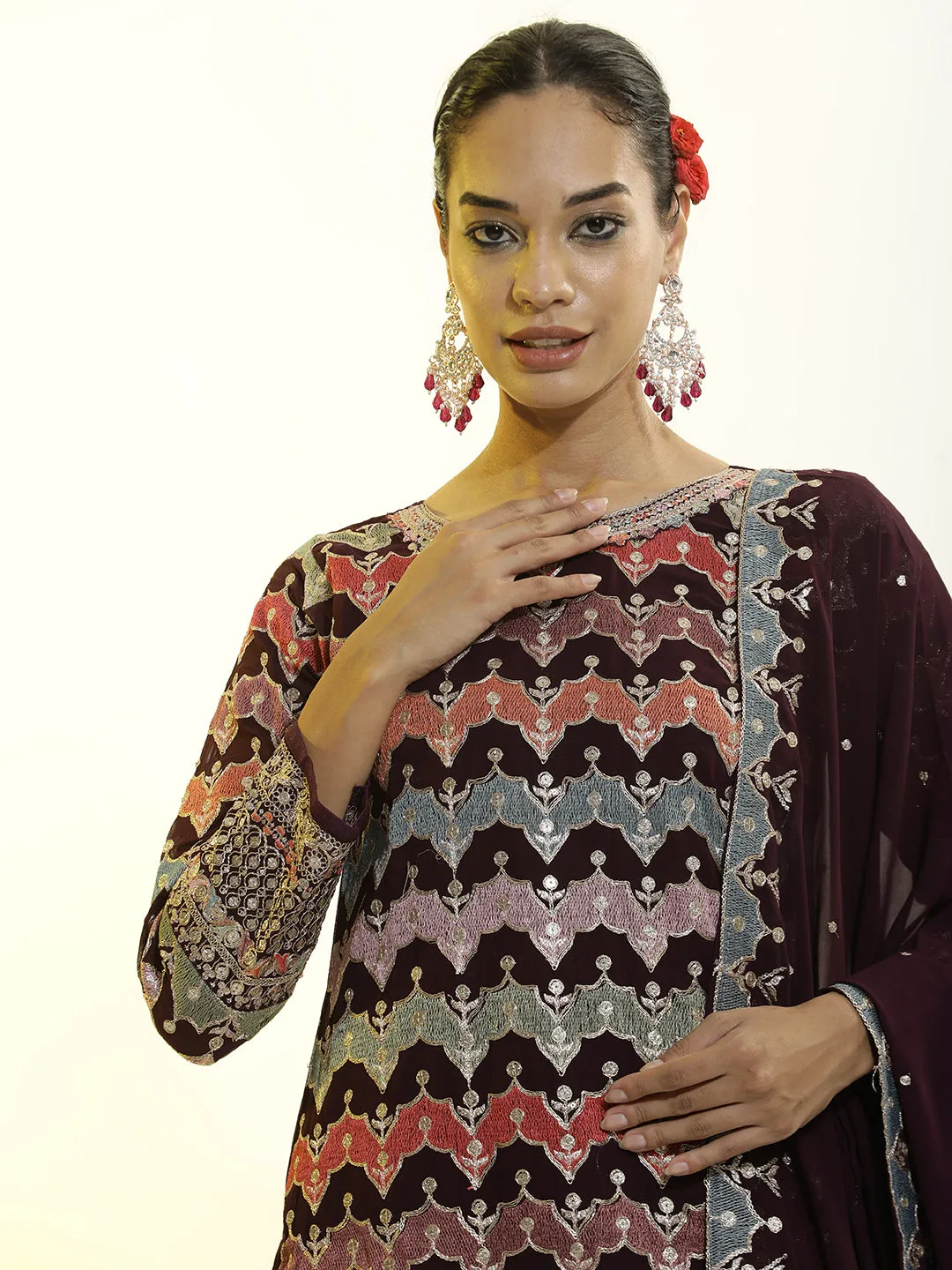 Heavy Embroidered Georgette Festive Kurta Set With Dupatta