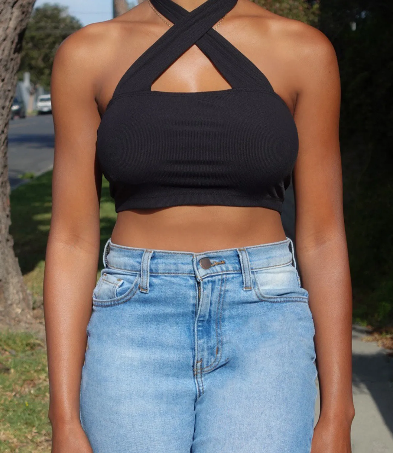 High Hopes Ribbed Halter Top(Black)