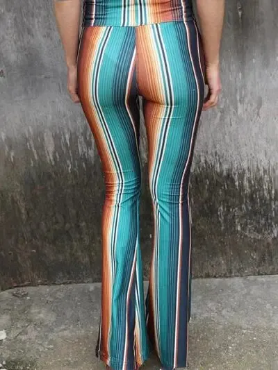 High Waist Striped Bootcut Pants